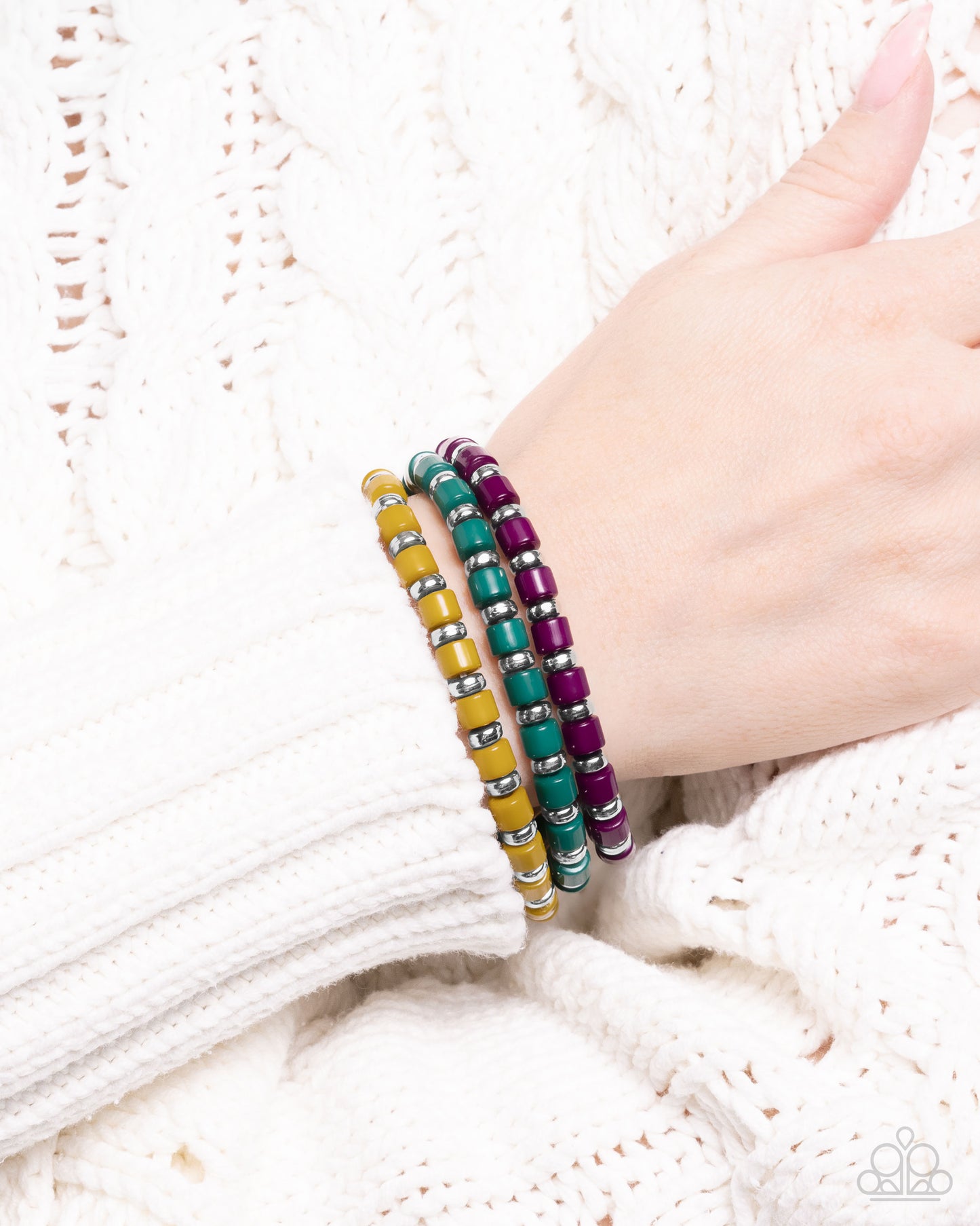 Complete Look green, yellow and purple beaded set