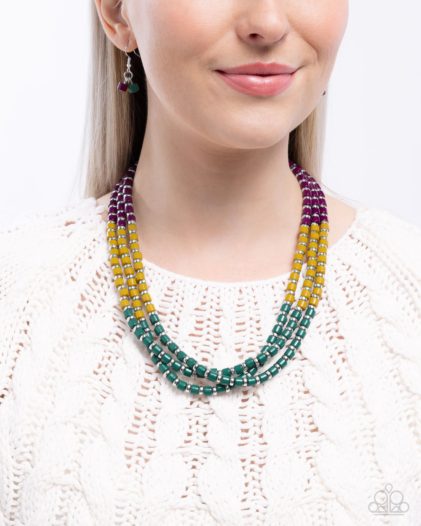 Complete Look green, yellow and purple beaded set