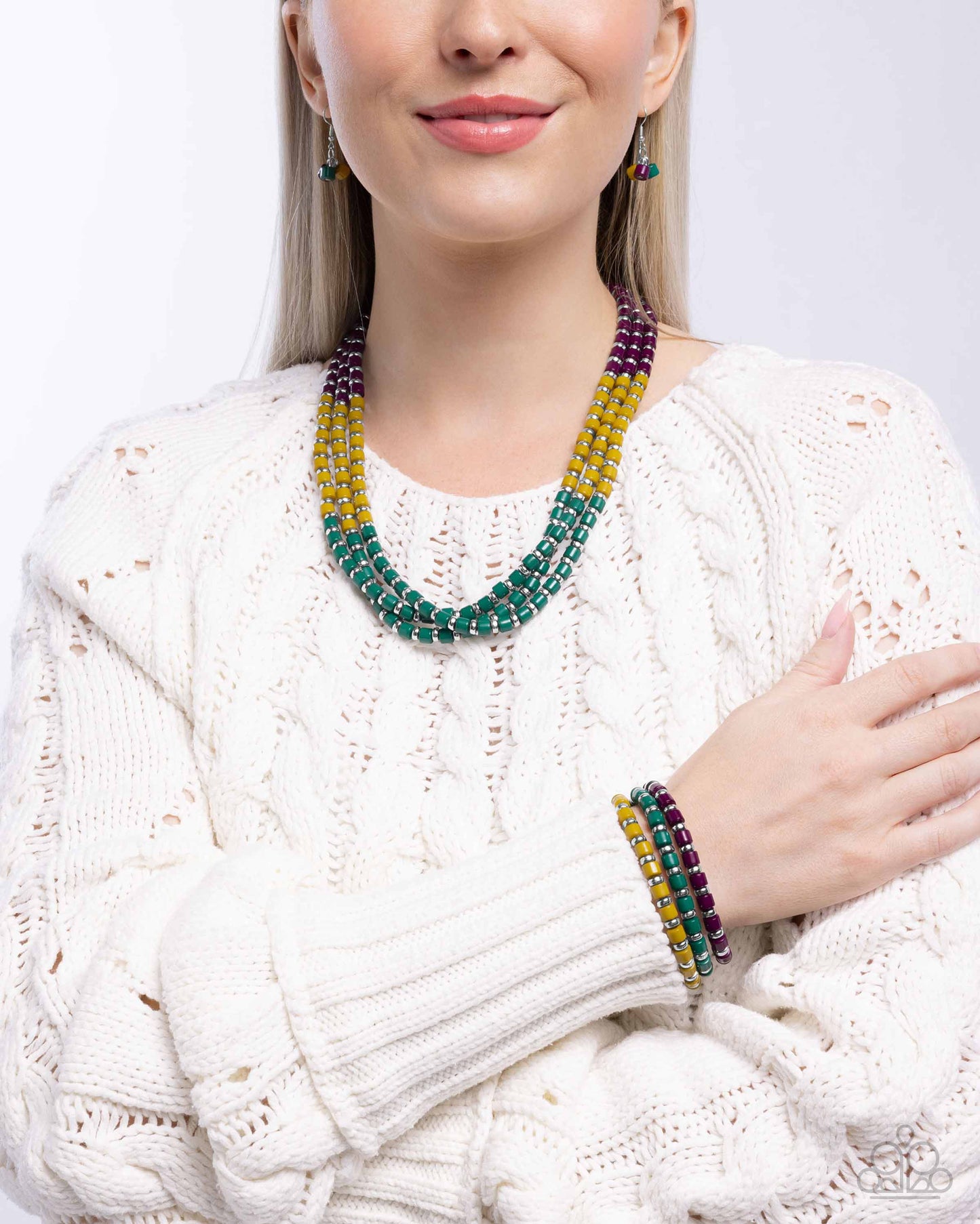 Complete Look green, yellow and purple beaded set