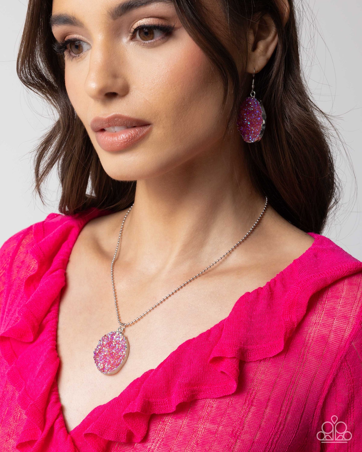 Complete Look pink multi necklace and earring set